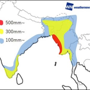 17日にインド南部で災害級の大雨となる可能性