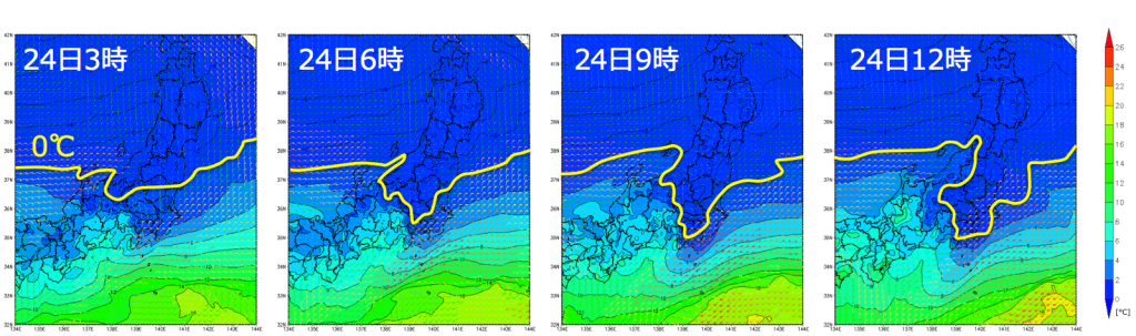 図5: 高度約500mの気温(気象庁毎時大気解析)