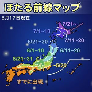 【ほたる出現傾向】東京都内は20日頃にほたる出現開始！西〜東日本は例年並の予想