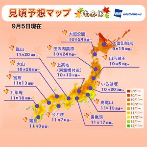 【第一回紅葉見頃予想】猛暑が紅葉に好影響？広範囲で鮮やかな色付きに期待