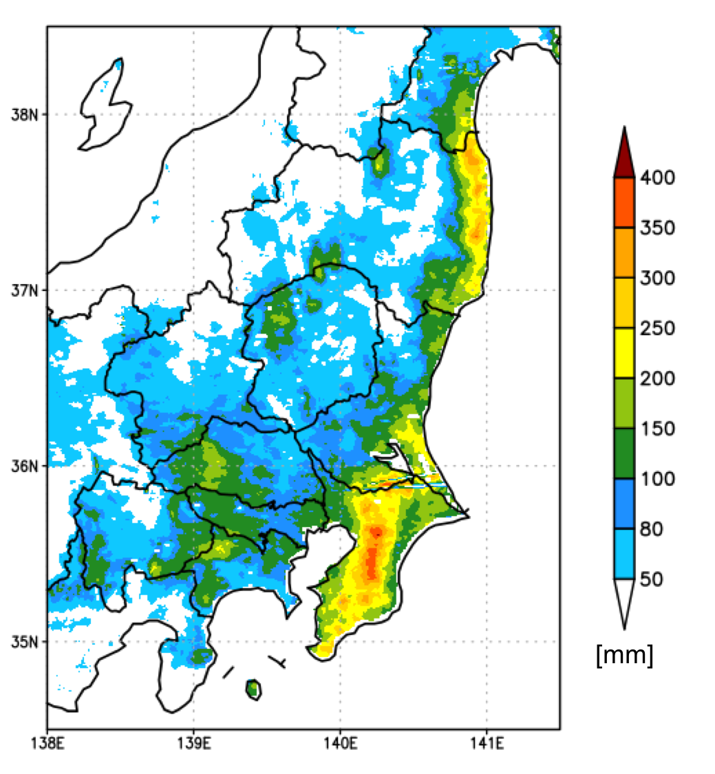 図3:ウェザーニューズ解析雨量<br /> (25日0時から24時までの積算降水量)