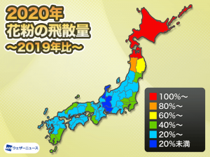 【花粉まとめ2020】花粉の飛散量は平年の半分以下、暖冬で飛散時期が前倒し