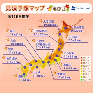 【第一回紅葉見頃予想】残暑の影響で一部色付きに遅れも、見頃時期は広範囲で平年並