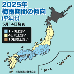 梅雨期間は短い傾向も、総雨量は平年並か多い予想