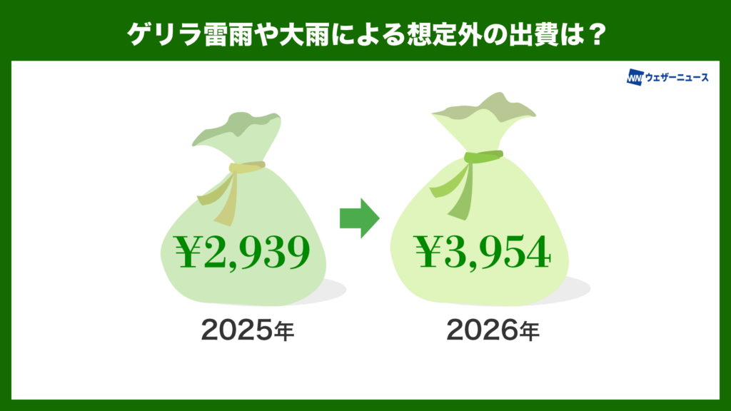ゲリラ雷雨や大雨による想定外の出費